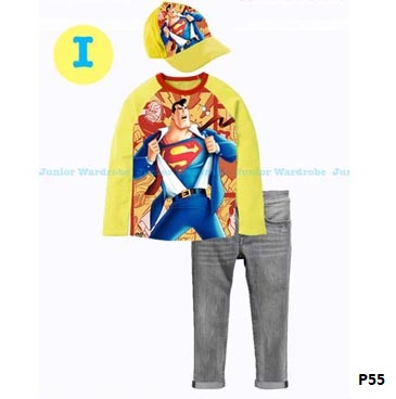 setelan baju celana topi superman